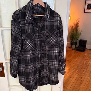 love tree long gray plaid shacket